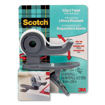 Scotch® Clip And Twist Desktop Tape Dispenser, With Tape Roll, 1" Core, Plastic, Gray freeshipping - TVN Wholesale